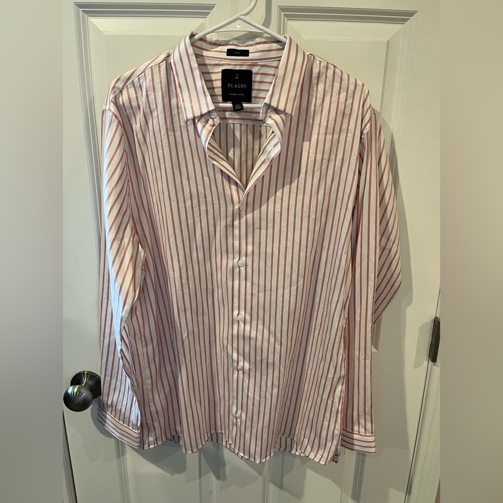 01.ALGO Stretch Cotton Slim Pink & White Button Down Shirt Size Large